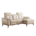 Prawostronna sofa narożna z funkcją relaks, kremowa skóra PU, 255 × 165 × 102 cm