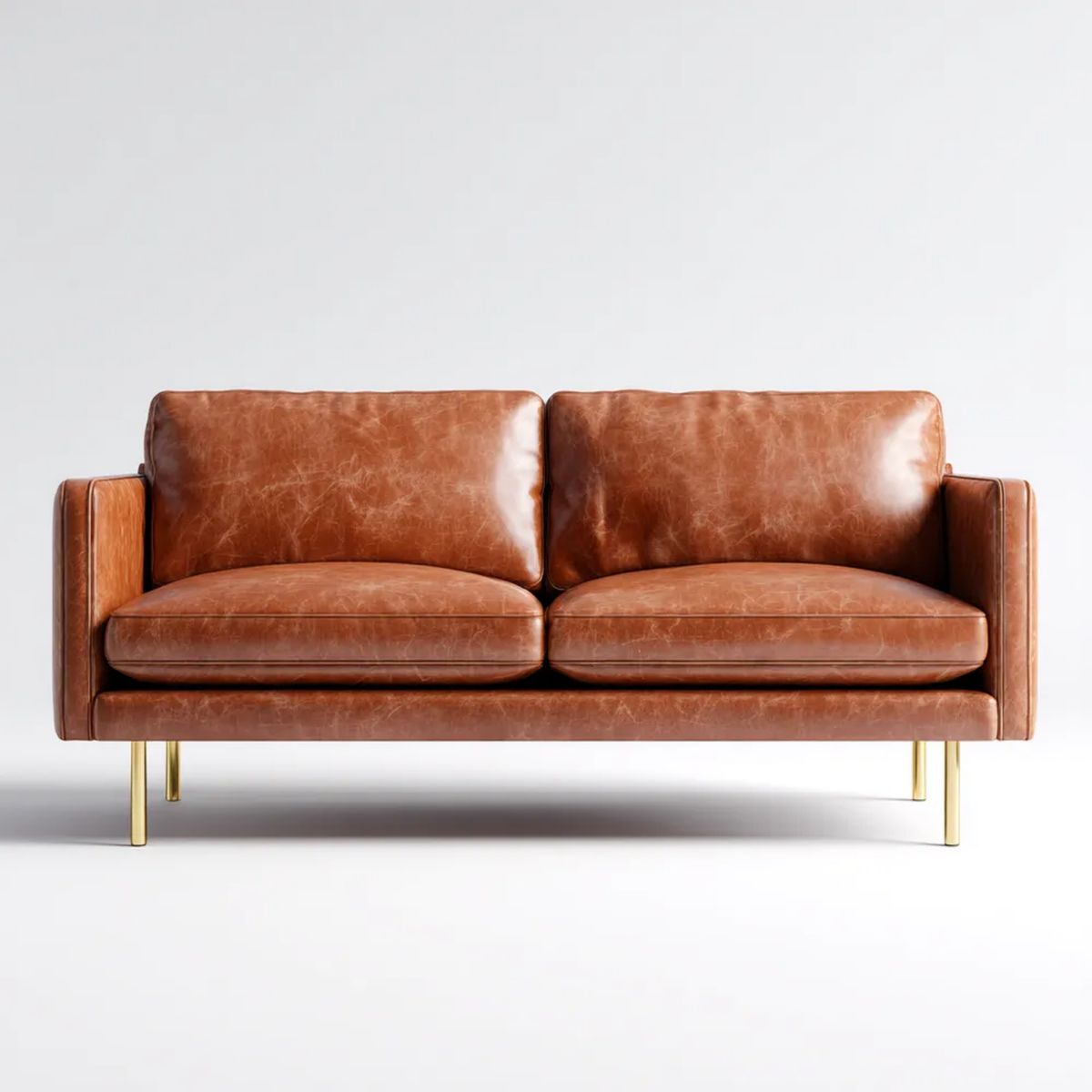 Dwuosobowa sofa z tapicerką z PU, koniakowo-złota, 160 × 85 × 82 cm