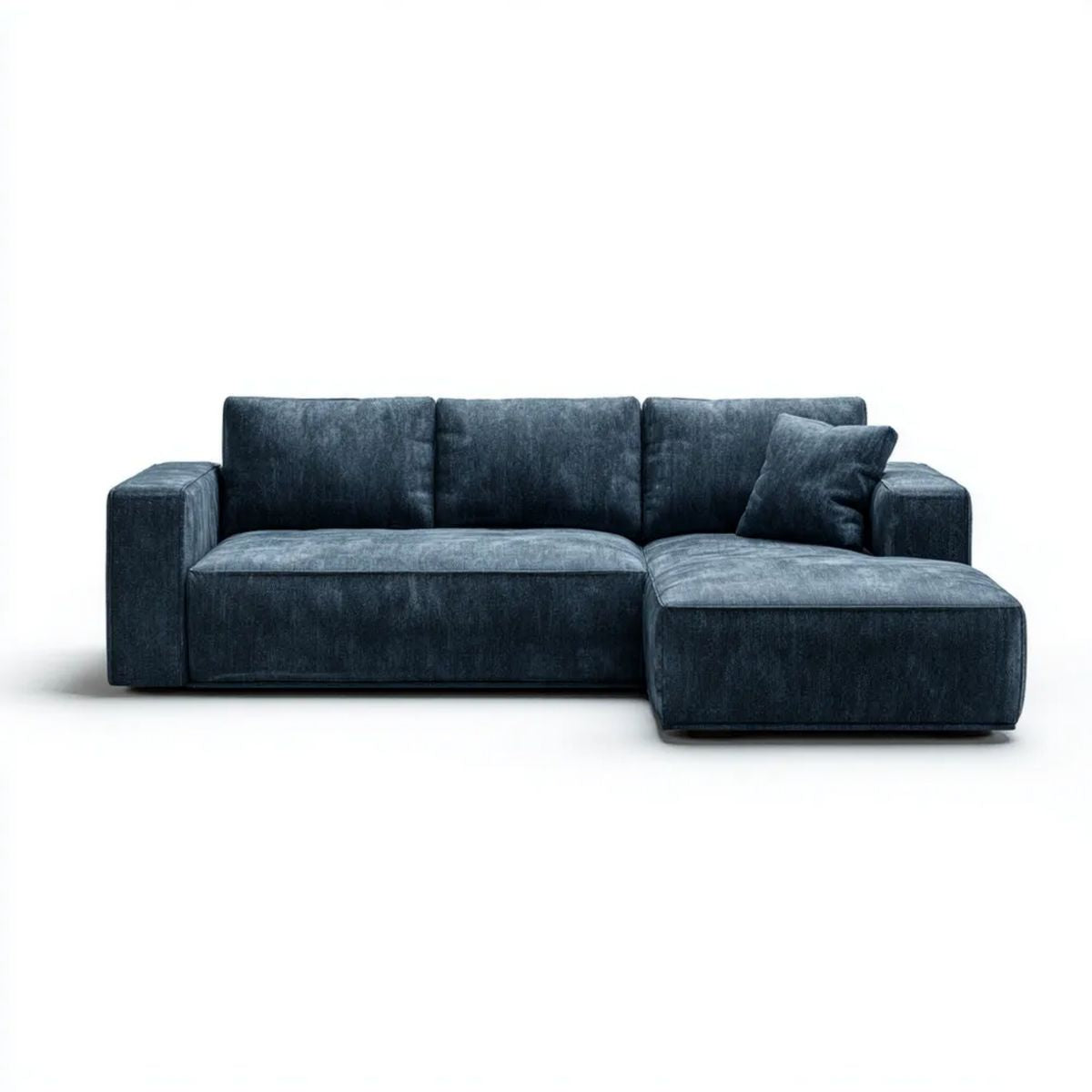 Granatowa sofa narożna z prawostronnym szezlongiem, poliester, 260 x 160 x 85 cm