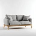 Dwuosobowa sofa z tkaniny poliestrowej na drewnianej ramie, szara/jasnobrązowa, 160 x 85 x 82 cm