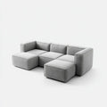 Szara modułowa sofa 3-osobowa z 2 pufami, tapicerka poliestrowa, 270 × 180 × 78 cm