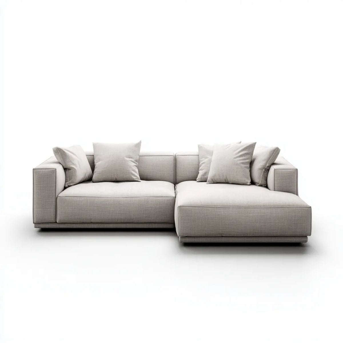 Jasnobeżowa sofa narożna z szezlongiem po prawej stronie, poliestrowa, 280 × 170 × 85 cm
