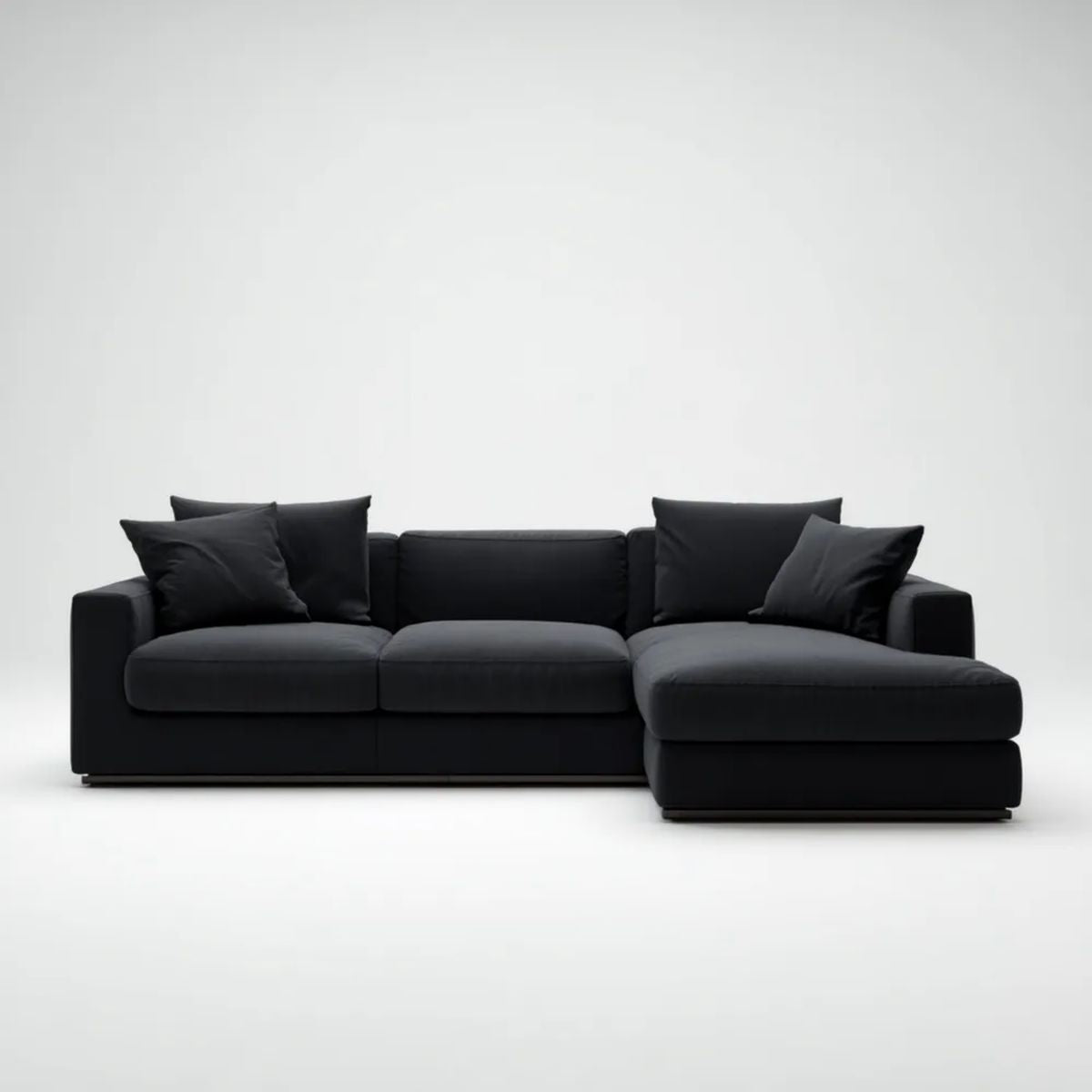 Czarna sofa narożna 3-osobowa w kształcie L z tapicerką poliestrową, prawostronny szezlong, 280 × 160 × 85 cm