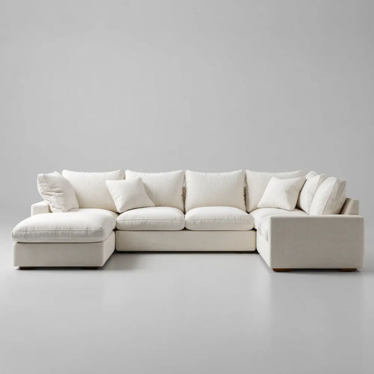 Kremowa sofa narożna w kształcie L z lewym szezlongiem, tapicerka poliestrowa, 320 × 165 × 85 cm