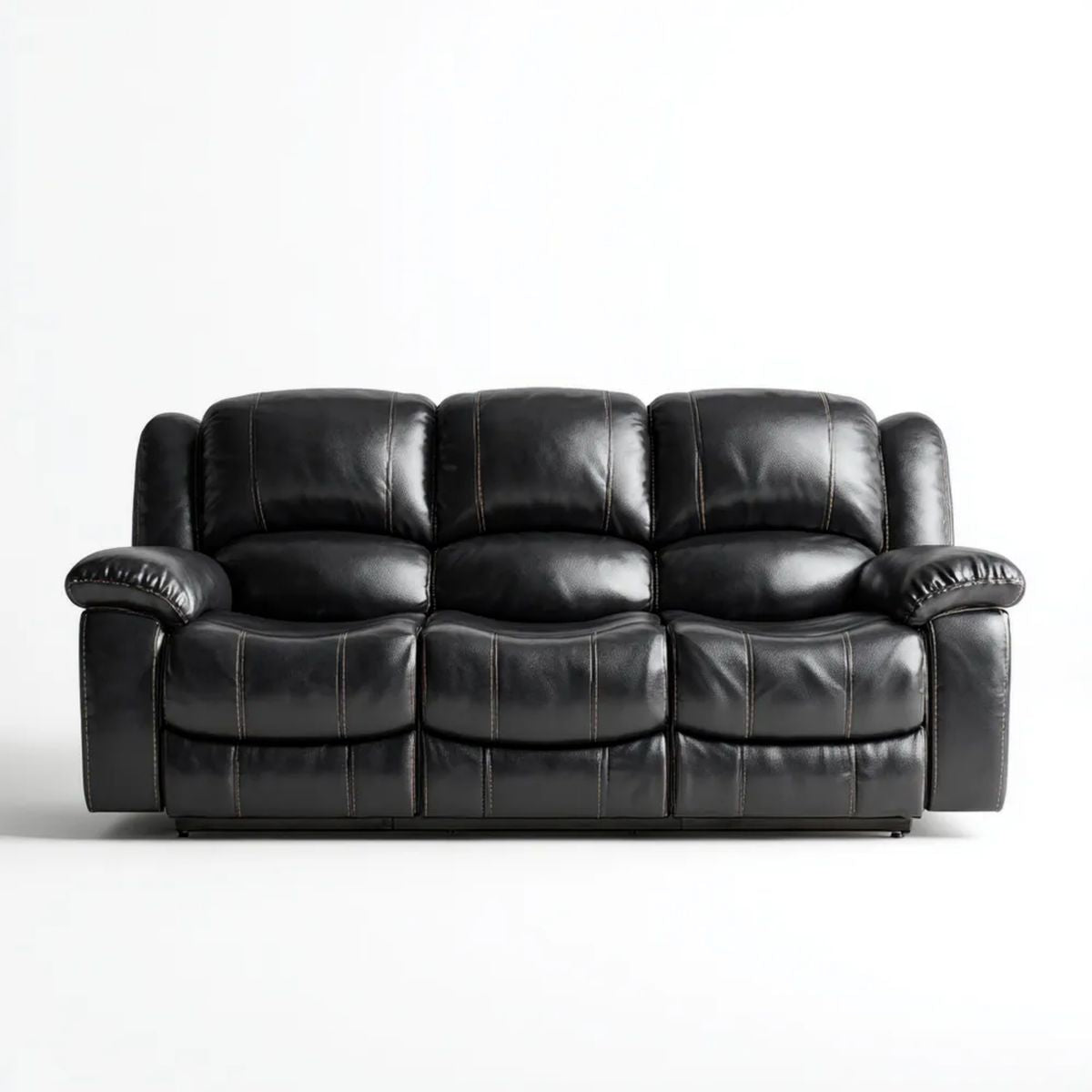 Czarna 3-osobowa sofa rozkładana ze skóry syntetycznej PU, 210 x 95 x 102 cm