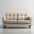 Dwuosobowa sofa tapicerowana beżowa z czarnymi nogami, 140 x 80 x 85 cm