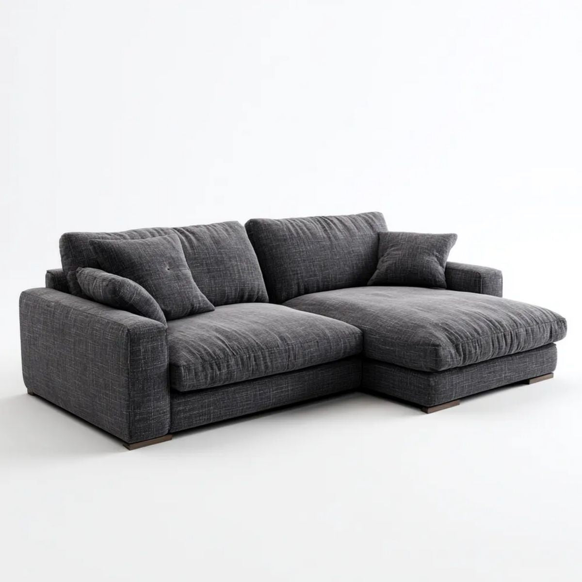 Ciemnoszara sofa narożna w kształcie L z prawostronnym szezlongiem, tapicerka poliestrowa, 260 x 170 x 85 cm