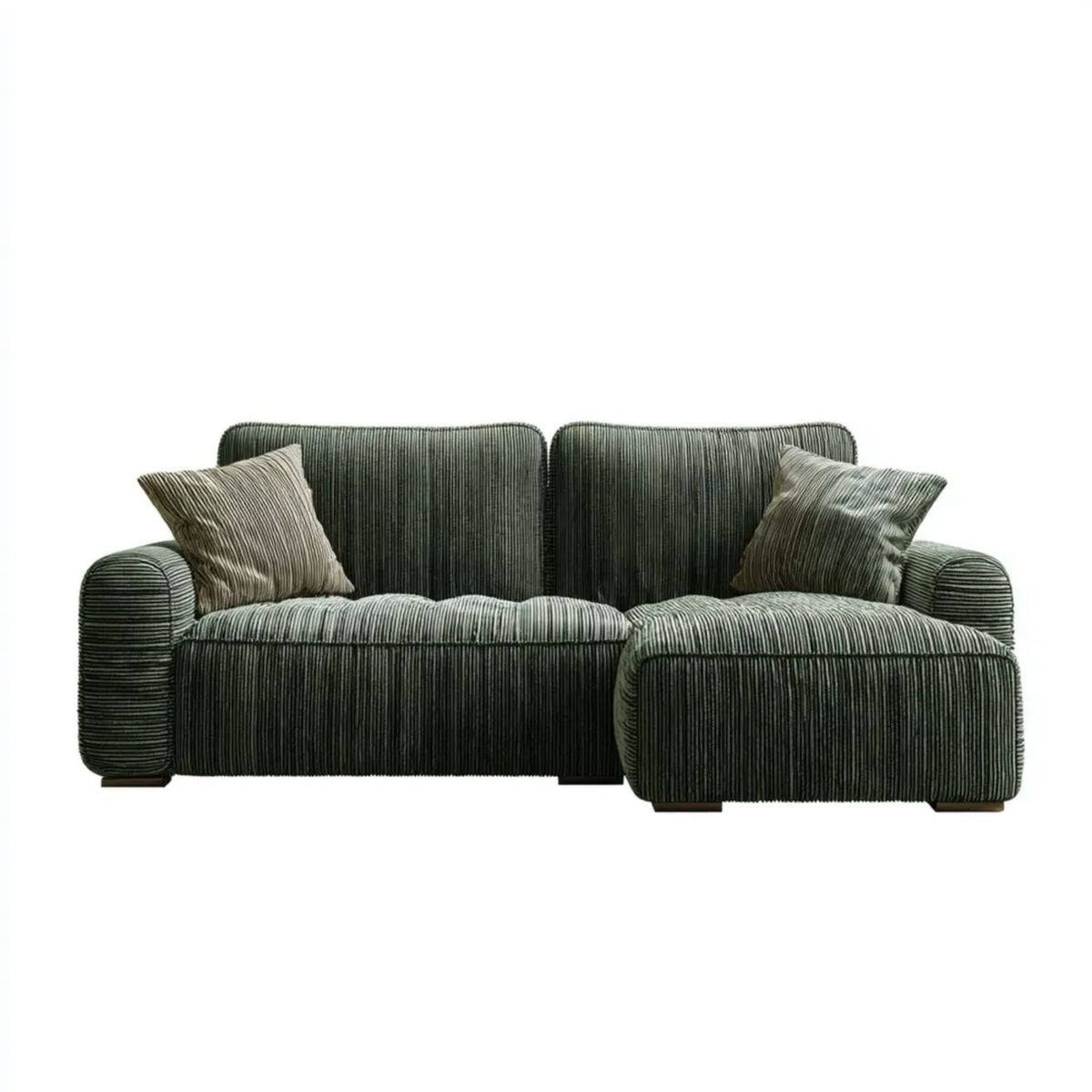 Ciemnozielona sofa narożna z prawostronnym szezlongiem, sztruks poliestrowy, 250 x 160 x 85 cm