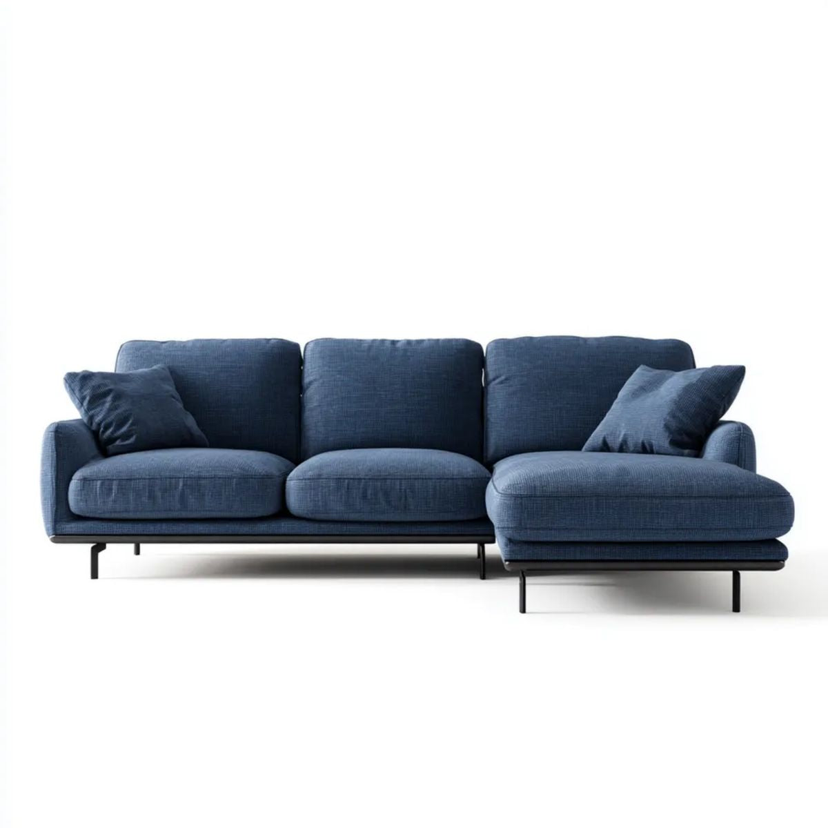 Prawostronna sofa narożna granatowa z tapicerką poliestrową, 280 × 160 × 82 cm